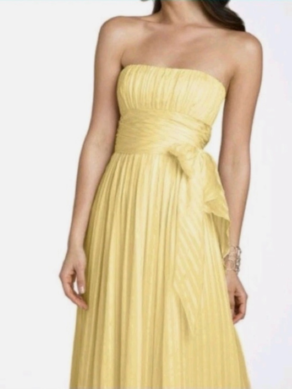 BCBGMaxAzria Strapless Pale Yellow Gown with Side Sash